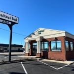 Traditional Bank Building and sign in new Frankfort Location